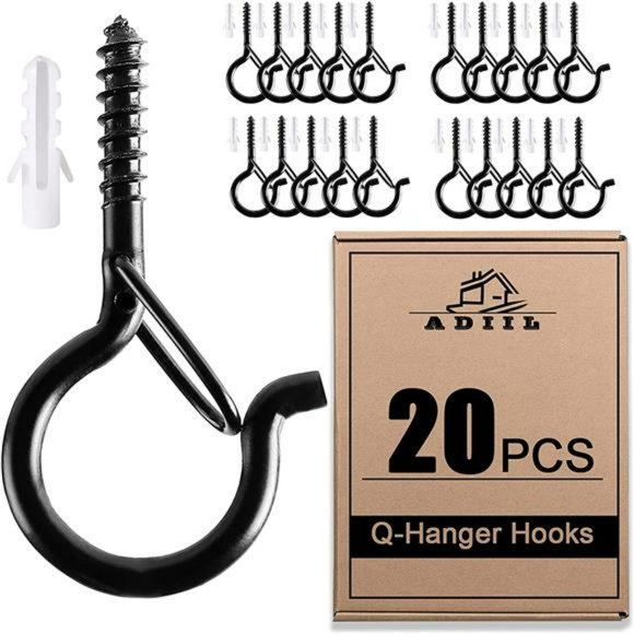 20 PCS Q Hanger Hooks with Safety Buckle, Windproof Screw Hooks 2.2 ", Black - Picture 1 of 7